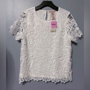 #1) Philosophy White Floral Lace Blouse